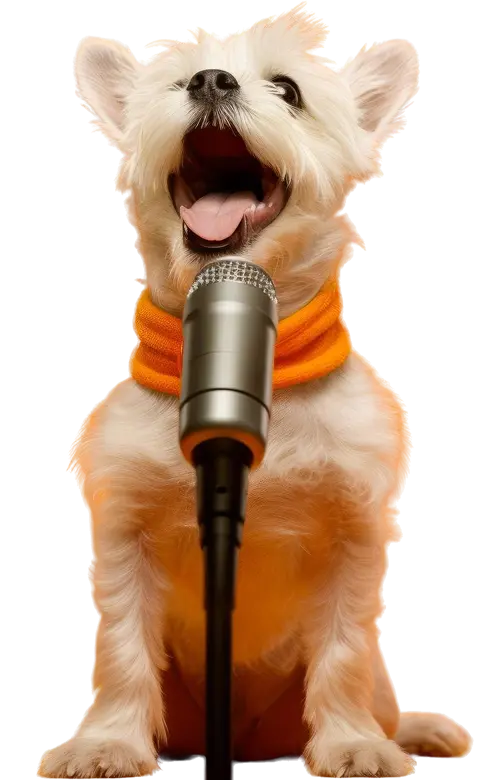 Cute dog with microphone